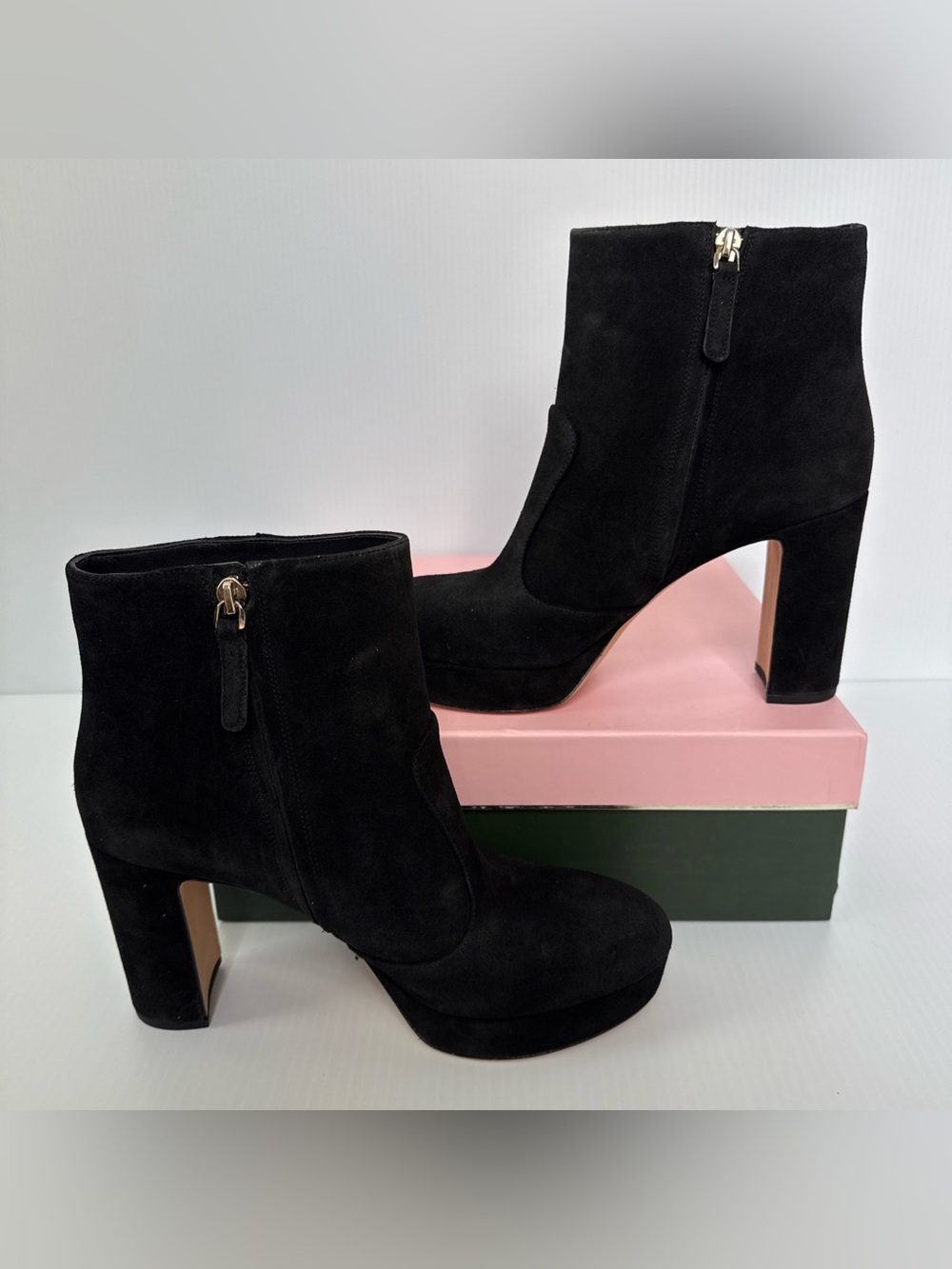 NIB Kate Spade Black Barrett Split Suede Zippered Heel Boots Women’s Size 10